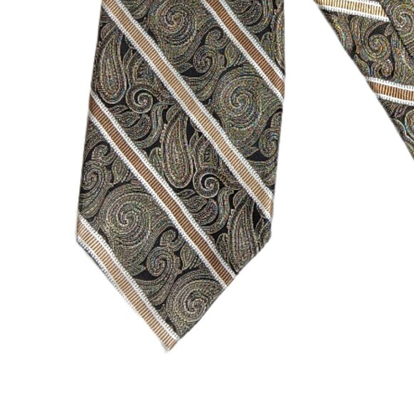 Platinum Designs Silk Tie Men’s X-Long 67.5” Black Gold Paisley Stripe Wide New - Picture 1 of 4